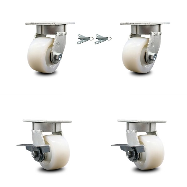 4 Inch Kingpinless Nylon Wheel Caster Swivel Locks 2 Brakes, 2PK